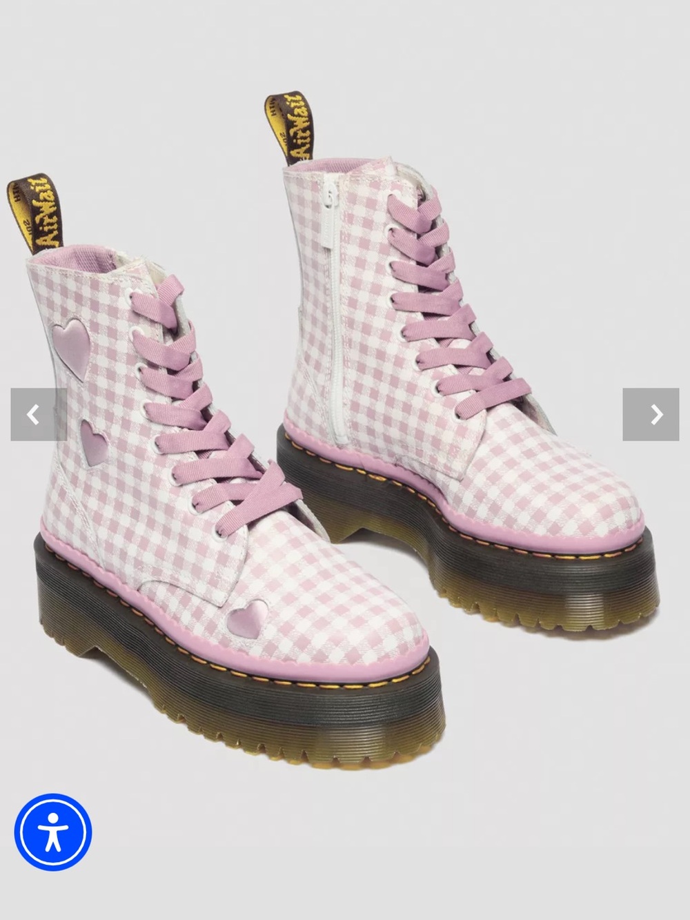 NIB Dr Doc Marten JADON HEART Gingham Leather Platform Boots White Dusty Rose - Picture 2 of 11